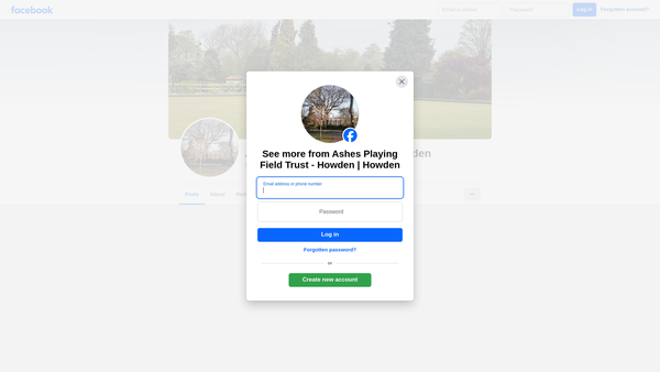 Screenshot of the Ashes Playing Field Trust website