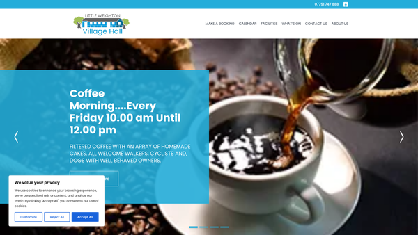 Screenshot of the Little Weighton Village Hall website