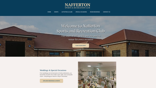 Screenshot of the Nafferton Recreation Club website