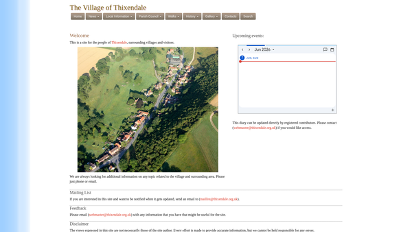 Screenshot of the Thixendale Village Hall website