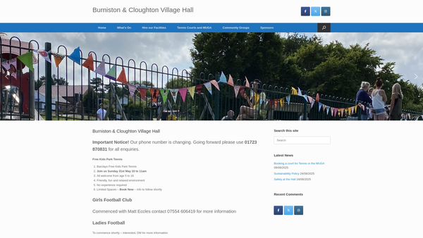 Screenshot of the Burniston And Cloughton Village Hall And Playing Fields website