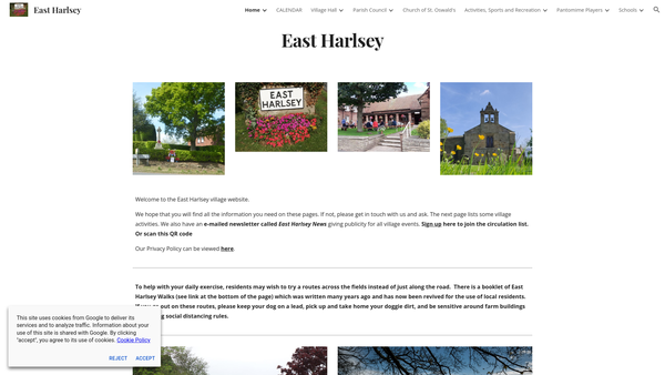 Screenshot of the East Harlsey Village Hall website
