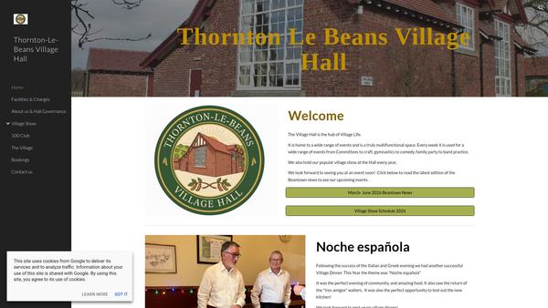 Screenshot of the Thornton-Le-Beans Village Hall website