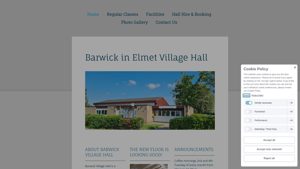 Screenshot of the Barwick-In-Elmet Village Hall website