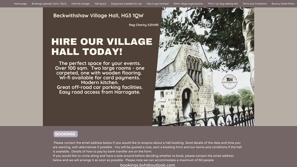Screenshot of the Beckwithshaw Village Hall website