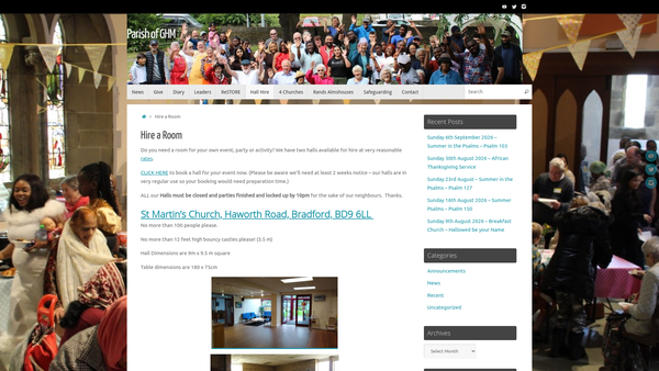 Screenshot of the Heaton St Barnabas Village Hall website