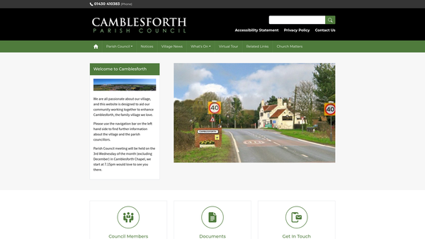Screenshot of the Camblesforth Village Hall website