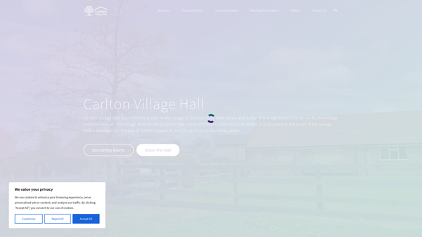 Screenshot of the Carlton Village Hall website