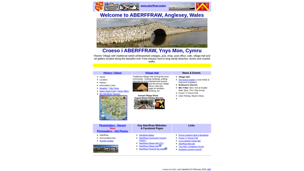 Screenshot of the Aberffraw Village Hall website