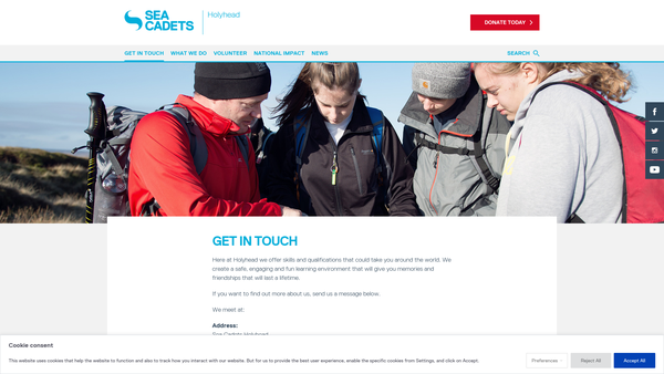 Screenshot of the Holyhead Unit 183 Of The Sea Cadet Corps website