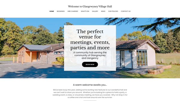 Screenshot of the Glangrwyney Village Hall website