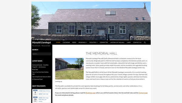 Screenshot of the Neuadd Goffa website