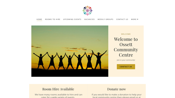Screenshot of the Ossett War Memorial Community Centre website