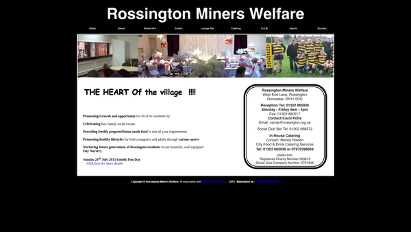 Screenshot of the Rossington Miners' Welfare Scheme website