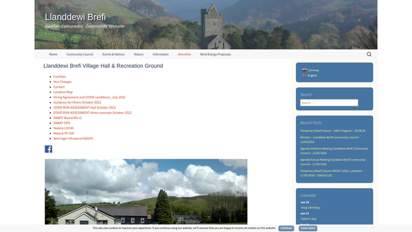 Screenshot of the Llanddewi Brefi Village Hall And Recreation Ground website