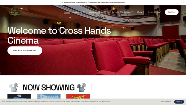 Screenshot of the Cross Hands Hall, Cinema and Community Centre website