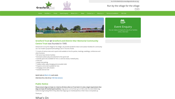 Screenshot of the Gresford & District War Memorial Community Centre Trust website