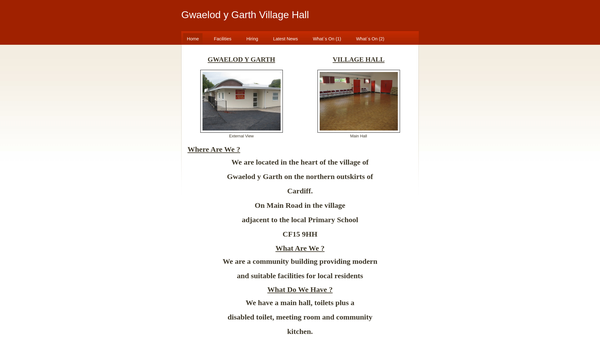 Screenshot of the Gwaelod-Y-Garth Village Hall Trust website