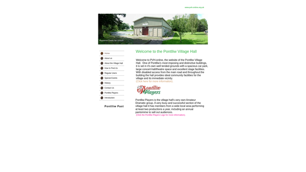 Screenshot of the Pontlliw Village Hall website