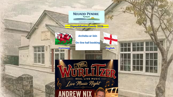 Screenshot of the Neuadd Pendre Social Centre website