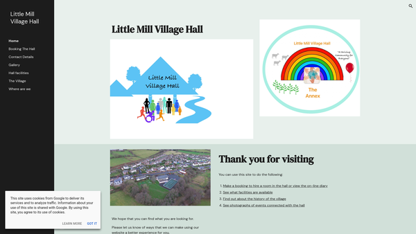 Screenshot of the Village Hall At Little Mill website