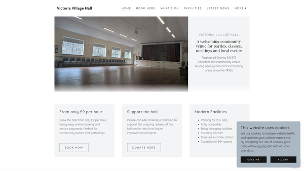 Screenshot of the Victoria Village And District Welfare Hall website