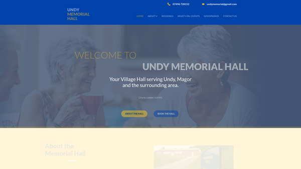 Screenshot of the Village Hall website