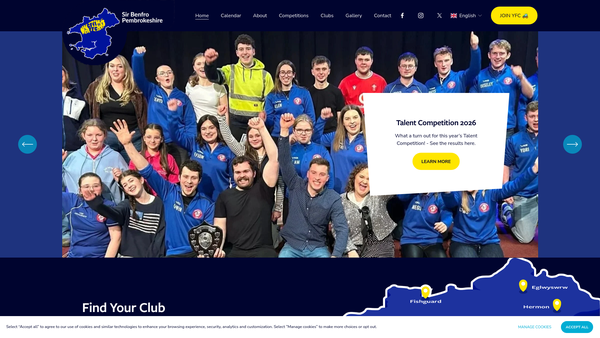 Screenshot of the The Pembrokeshire Federation Of Young Farmers' Clubs website