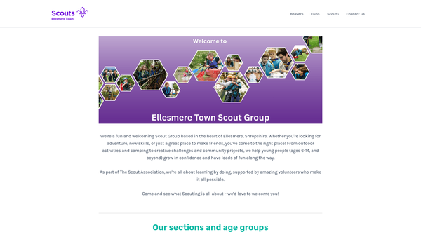 Screenshot of the Ellesmere Town Scout Group website