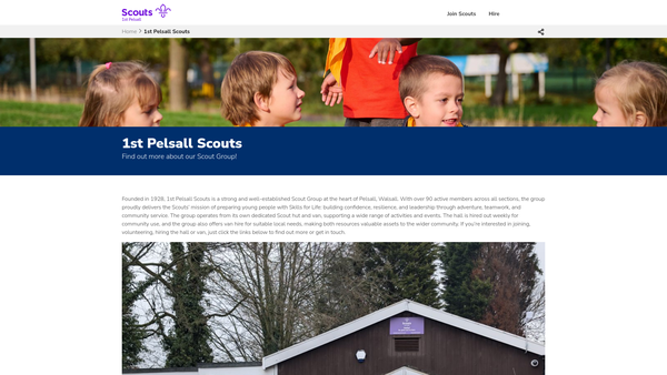 Screenshot of the 1st Pelsall Scout Group (11Th Walsall) website
