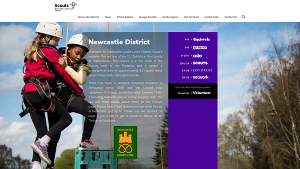 Screenshot of the Newcastle-Under-Lyme District Scout Council website