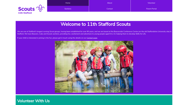 Screenshot of the 11th Stafford Scout Group website