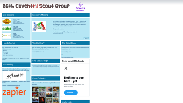 Screenshot of the 86th Coventry Scout Group website