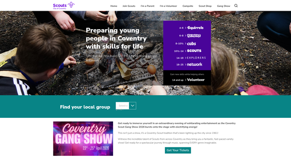 Screenshot of the City Of Coventry Scout County website