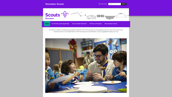 Screenshot of the Nuneaton District Scout Council website