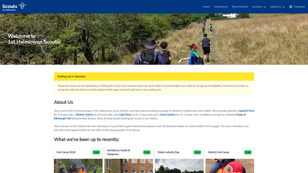 Screenshot of the 1st Halesowen Scout Group website