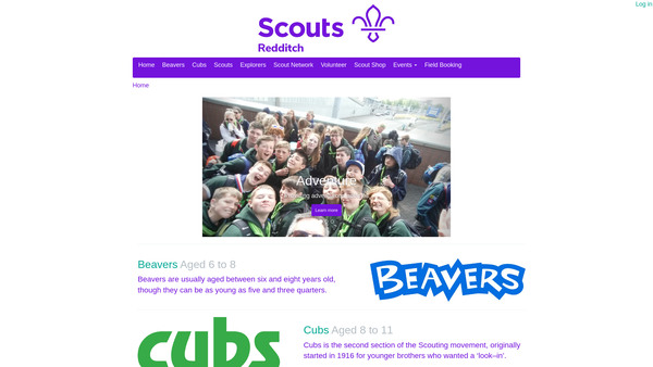 Screenshot of the Redditch District Scout Council website
