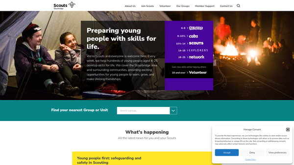 Screenshot of the Stourbridge And District Scout Council website