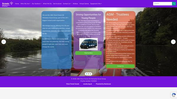 Screenshot of the 16th Wyre Forest (Stourport St Michaels) Scout Group website