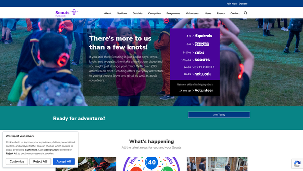 Screenshot of the Humberside County Scout Council website