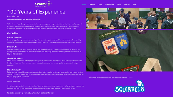 Screenshot of the 1st Norton-0n-Tees Scout Group website