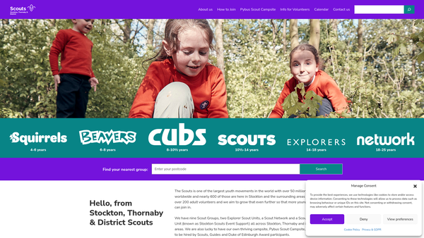 Screenshot of the Stockton, Thornaby And District Scout Council website