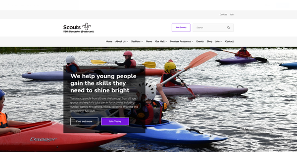 Screenshot of the 58th Doncaster Scout Group website