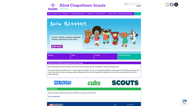 Screenshot of the 82nd Sheffield (Chapeltown) Scout Group website