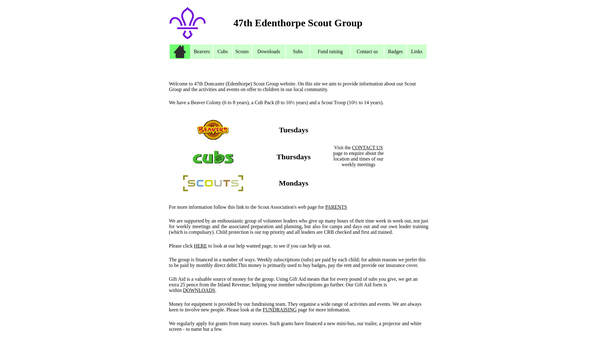 Screenshot of the 47th Doncaster (Edenthorpe) Scout Group website