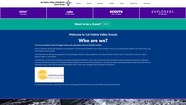 Screenshot of the 1st Holme Valley (Holmfirth) Scout Group website