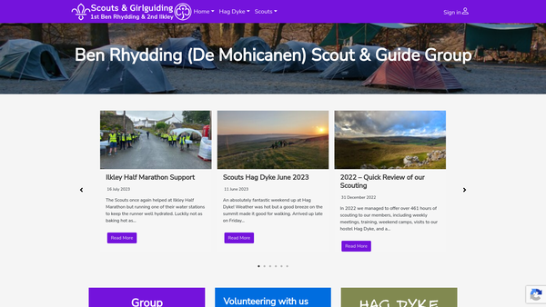 Screenshot of the Ben Rhydding (De Mohicanen) Scout & Guide Group website