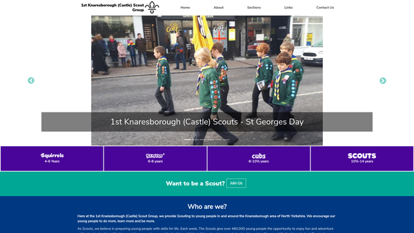 Screenshot of the 1st Knaresborough (Castle) Scout Group website