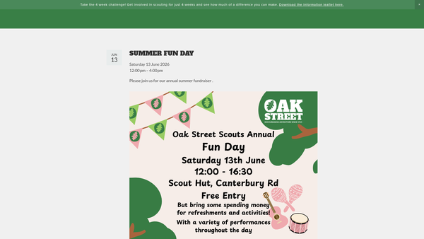 Screenshot of the 74th Oak Street Scout Group. website