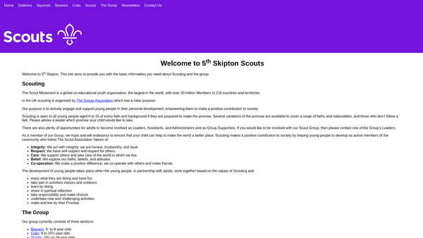 Screenshot of the 5th Skipton (Parish Church) Group - Of Boy Scouts website